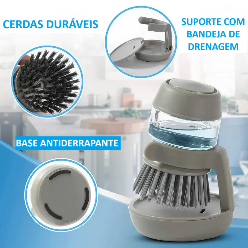 Escova Lava Louças c/ Recipiente e Dispenser de Detergente