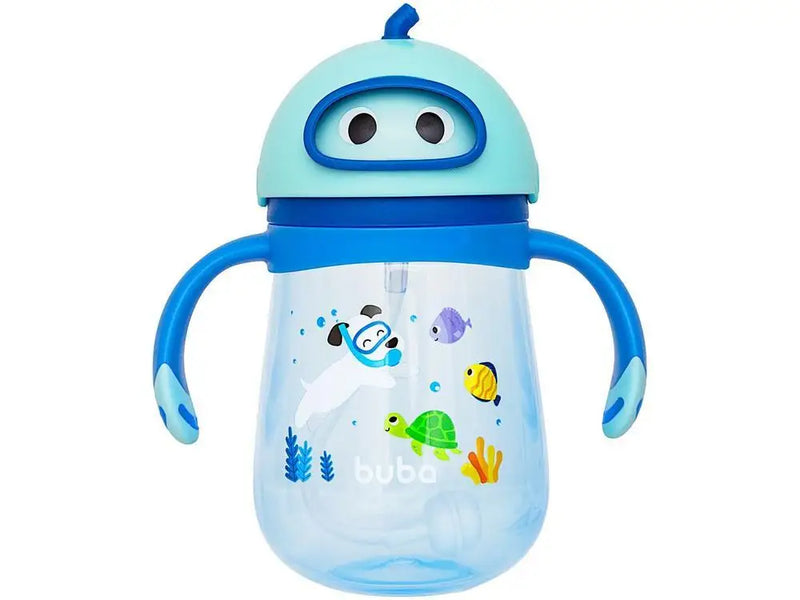 Copo Infantil com Canudo 300ml Buba Mergulho- Azul