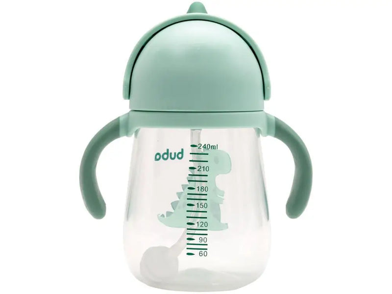 Copo Com Canudo Alça e Válvula Anti-Cólica Infantil Bebê Dino Canudo de Silicone Buba- Verde