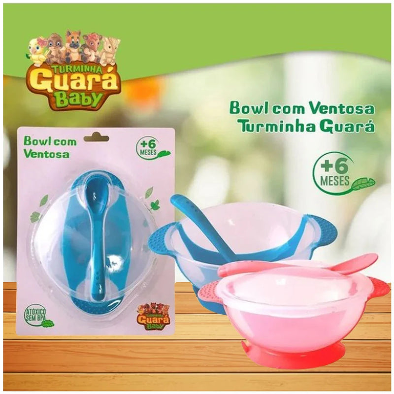 Bowl com ventosa Turminha Guará Prato Infantil Azul + Colher