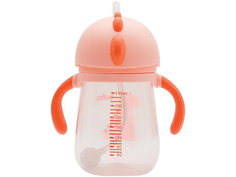 Copo Com Canudo Alça e Válvula Anti-Cólica Infantil Bebê Dino Canudo de Silicone Buba- Rosa