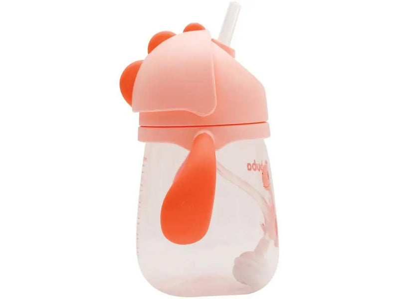 Copo Com Canudo Alça e Válvula Anti-Cólica Infantil Bebê Dino Canudo de Silicone Buba- Rosa
