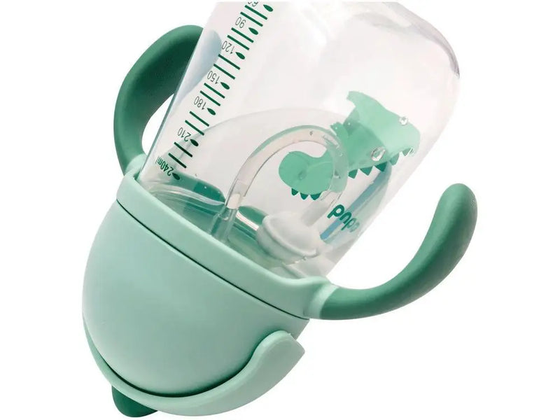 Copo Com Canudo Alça e Válvula Anti-Cólica Infantil Bebê Dino Canudo de Silicone Buba- Verde
